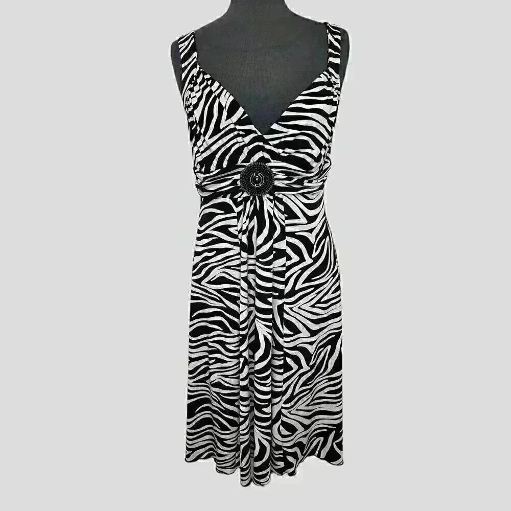 En Focus Studio V Neck Dress 12 Zebra Animal Print Ring Detail Ruched Jersey‎